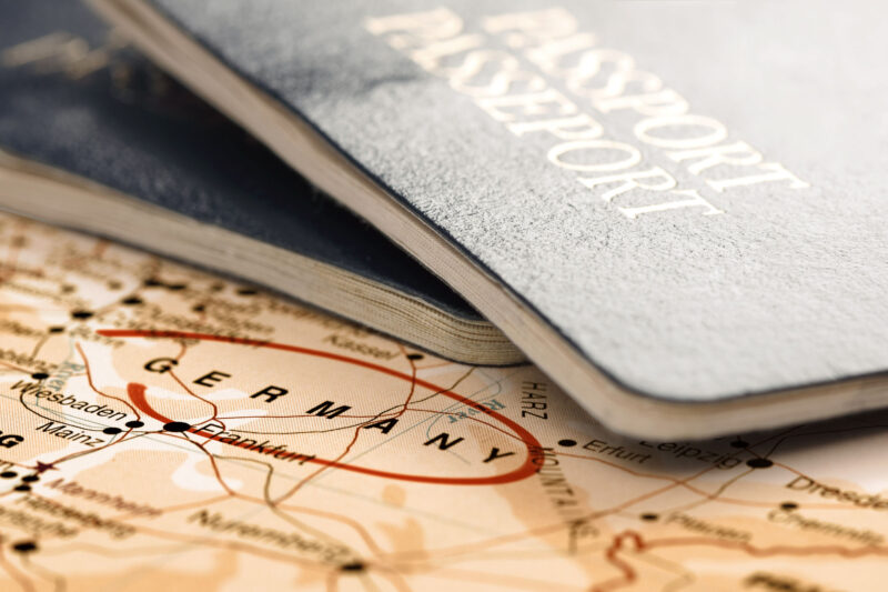 Passport on a map of Germany